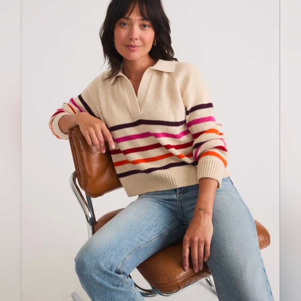 🌟40% OFF NWT Marine Layer Claire Relaxed V-Neck Sweater with Colorful Stripes